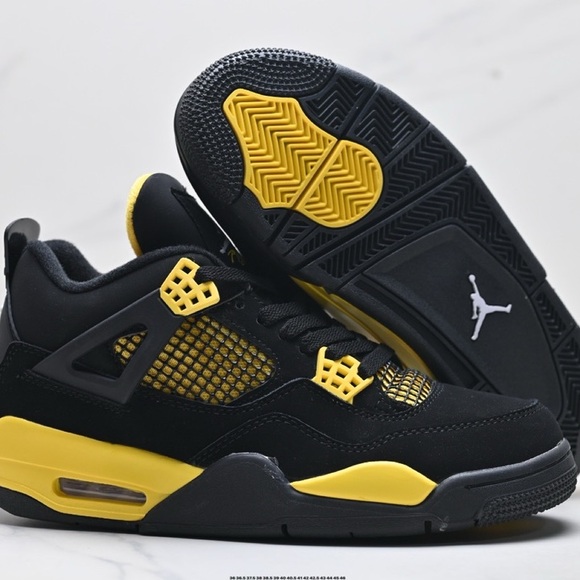 Brand New Retro 4 - Yellow Thunder - Men’s Black and Yellow Sneakers - Picture 3 of 5